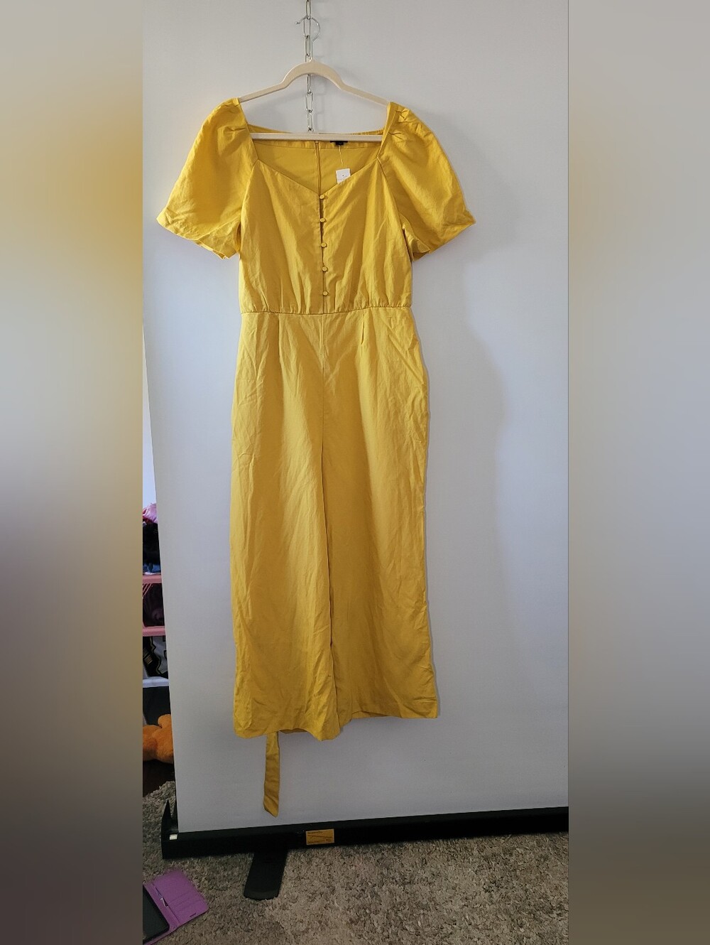 Ann Taylor Mustard Yellow Puff-Sleeve Wide-Leg Jumpsuit